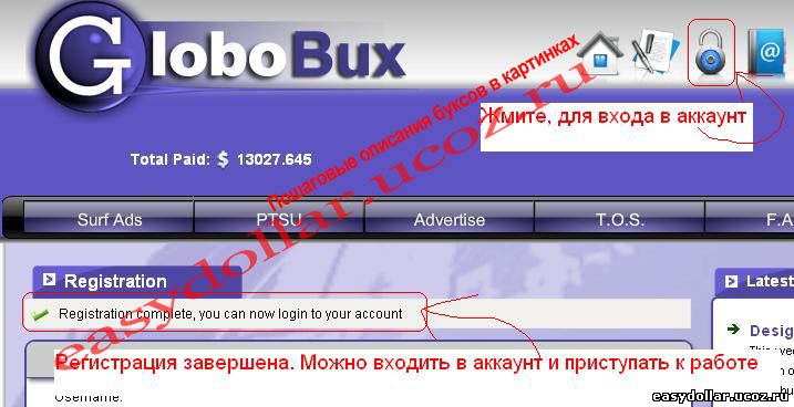 Пример регистрации в Globobux