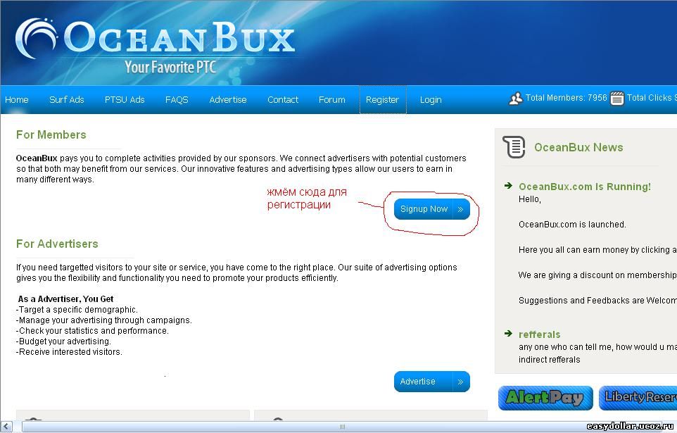 Пример регистрации в Oceanbux